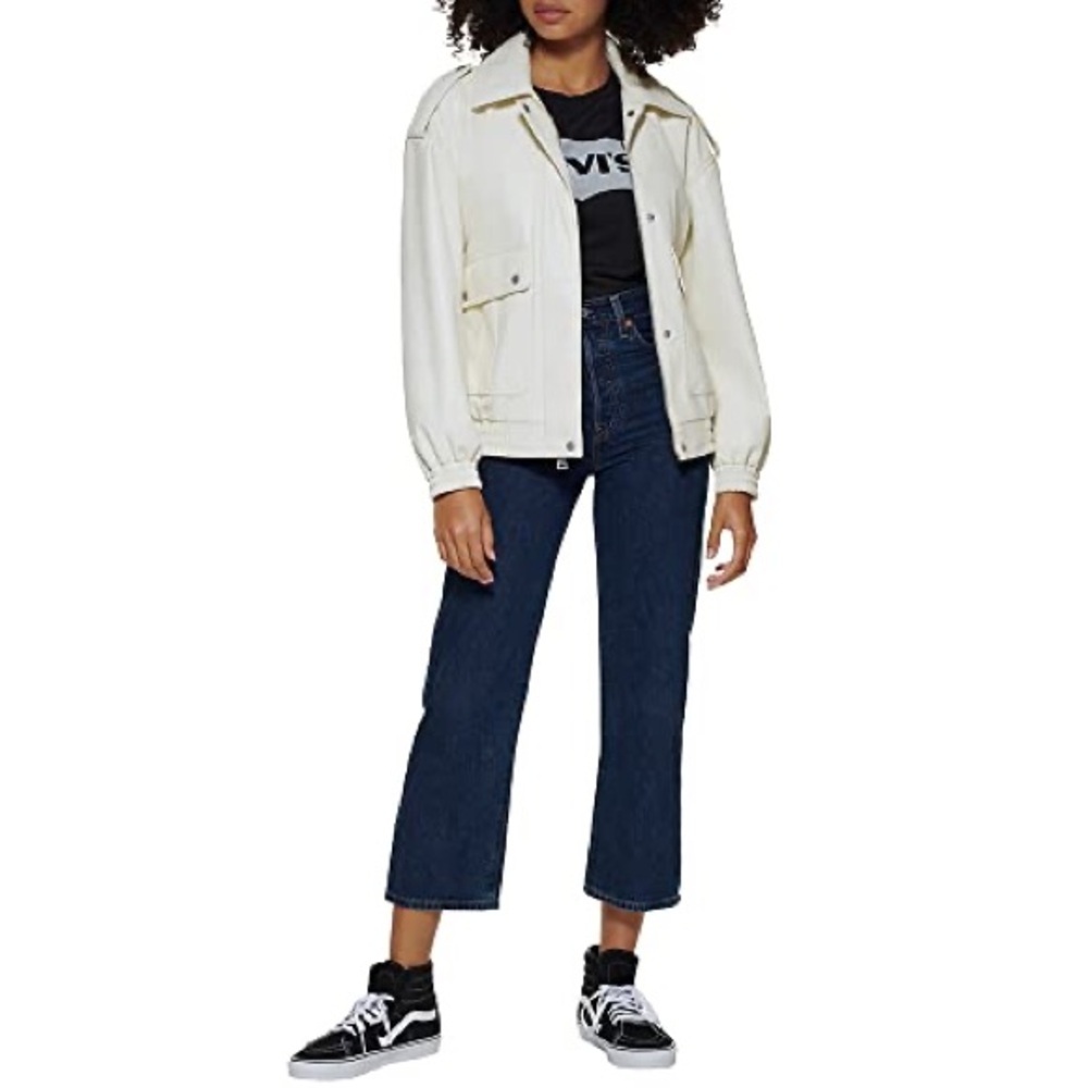 levis faux leather dad bomber jacket in oyster-NWT